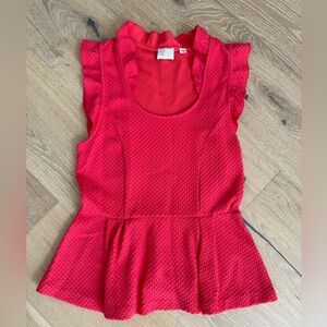 Anthropologie postcard 9-H15 STCL. Size S. Bright coral-red peplum top.